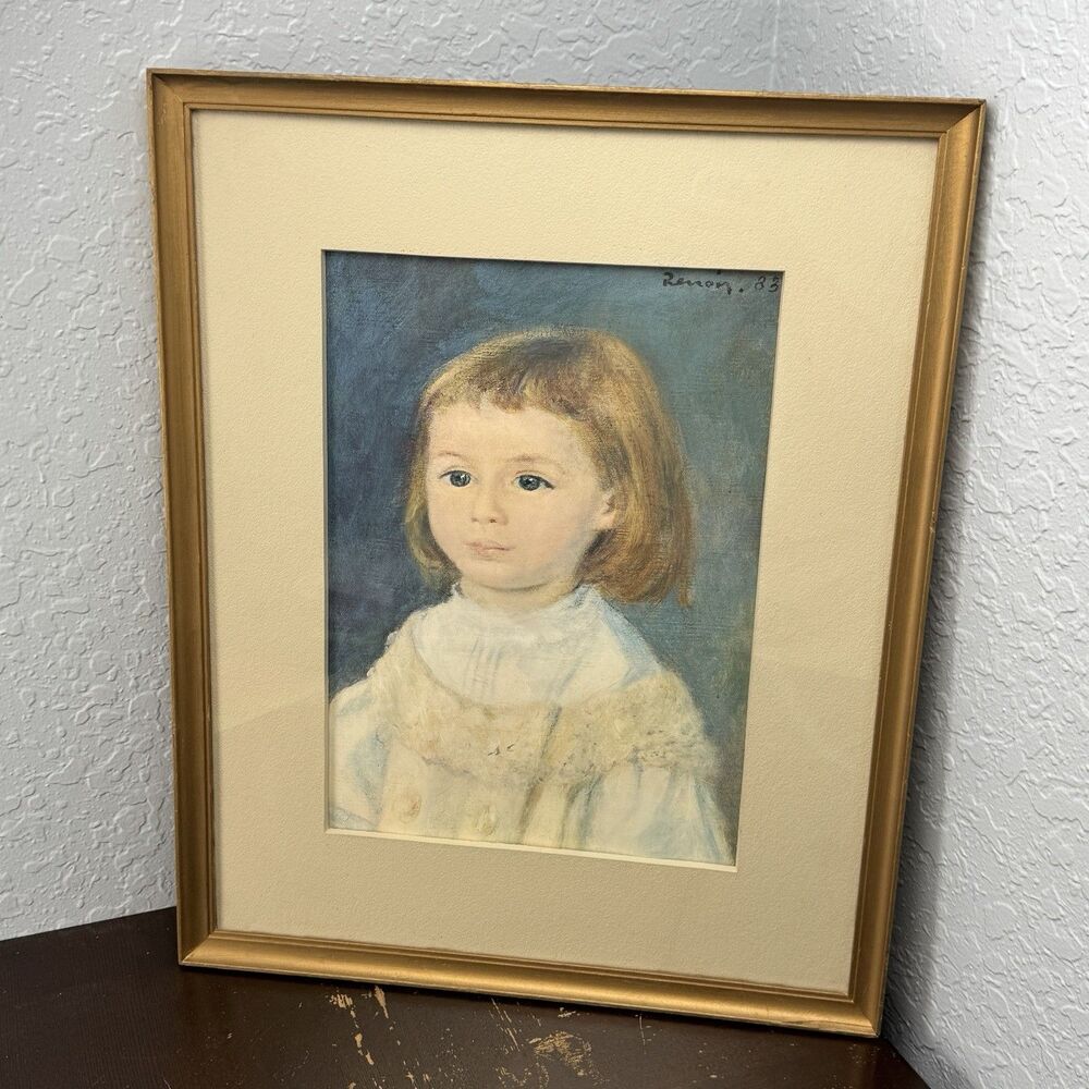 Renoir Lucie Berard Framed Print 1970s 17x21 Frame 10x14 Print Child In White - Picture 1 of 2